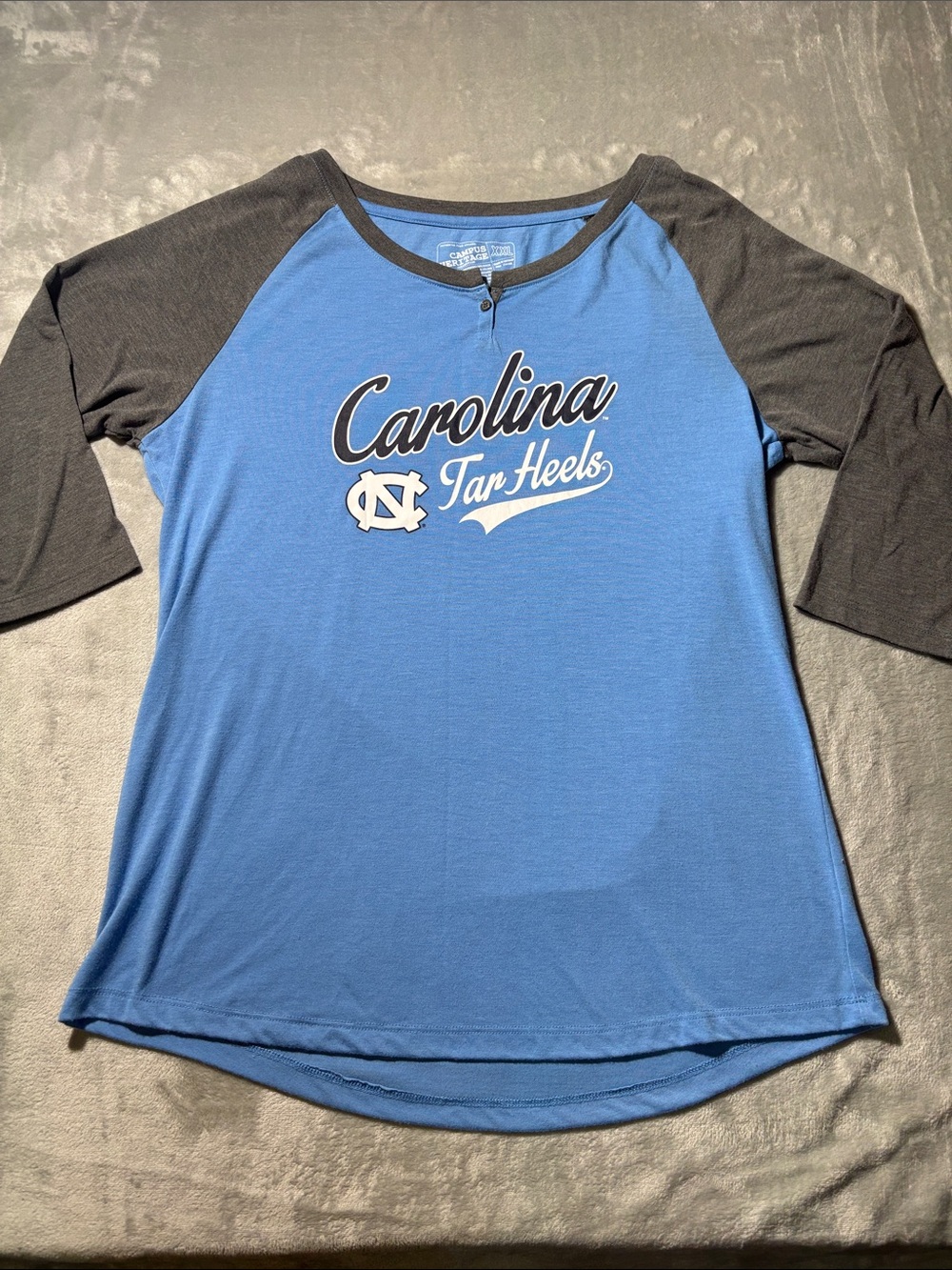 UNC Tar Heels Shirt Women’s XXL Campus Heritage 3/4 Sleeve Raglan Carolina Blue